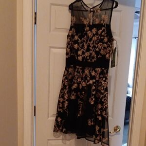 Chic Black and Tan Floral Mini Dress